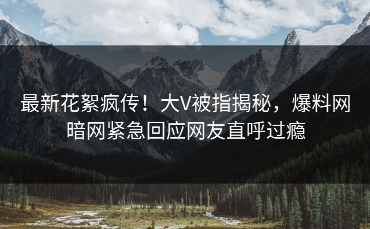 最新花絮疯传！大V被指揭秘，爆料网暗网紧急回应网友直呼过瘾