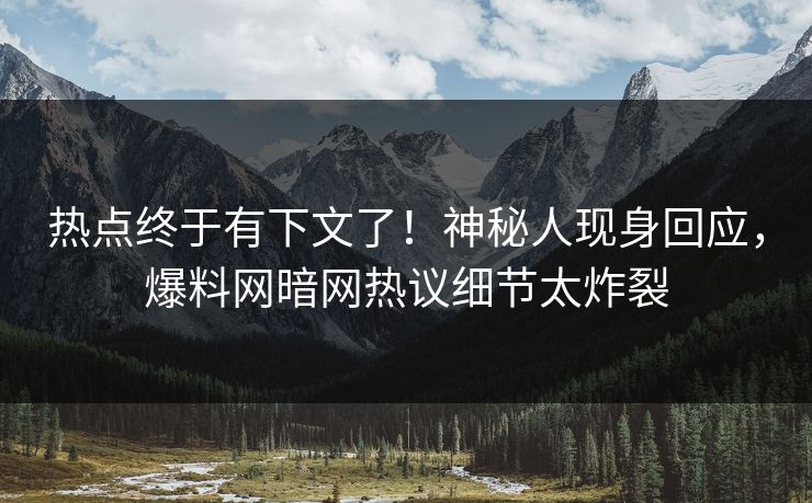 热点终于有下文了！神秘人现身回应，爆料网暗网热议细节太炸裂