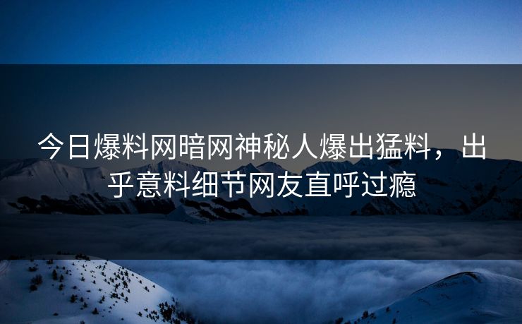 今日爆料网暗网神秘人爆出猛料，出乎意料细节网友直呼过瘾