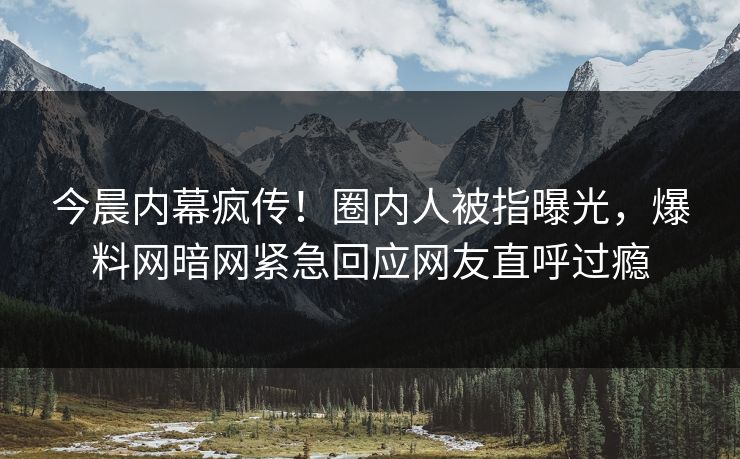 今晨内幕疯传!圈内人被指曝光,爆料网暗网紧急回应网友直呼过瘾