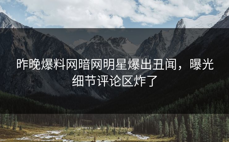 昨晚爆料网暗网明星爆出丑闻，曝光细节评论区炸了
