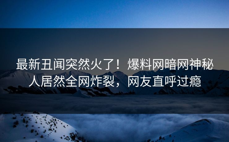最新丑闻突然火了！爆料网暗网神秘人居然全网炸裂，网友直呼过瘾